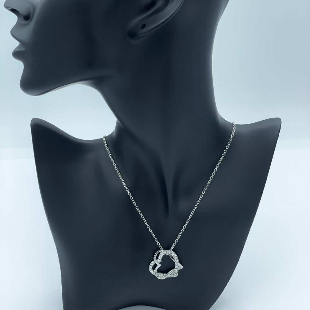 Swarovski Crystal Element Double Heart on a Silver toned Necklace